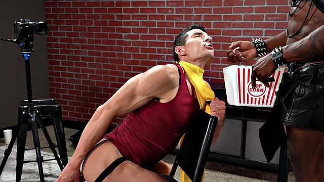 Costumed IR bottom fucked by Black after popcorn feeding