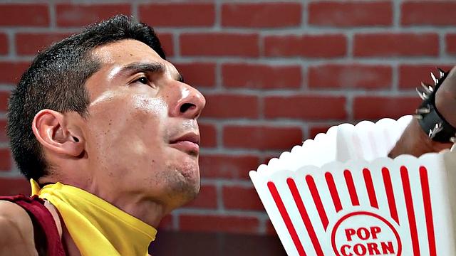 Costumed IR bottom fucked by Black after popcorn feeding