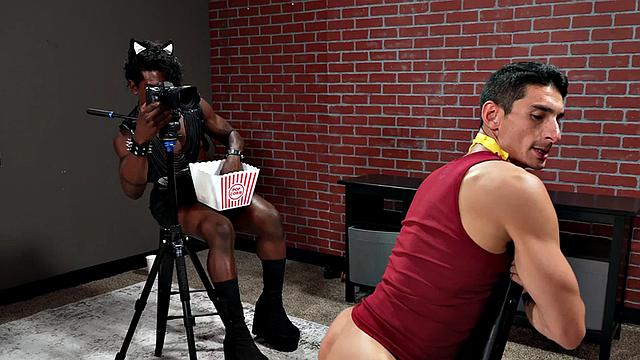 Costumed IR bottom fucked by Black after popcorn feeding