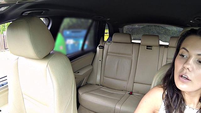 Cheating hubby gets his trimmed pussy licked & fucked in cab