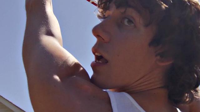 Str8 curly hairy stud rimmed and barebacked by long-haired gay