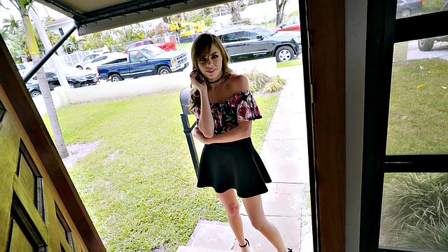 Watch as a call girl's trimmed pussy gets pounded in POV with a vibrator in stockings