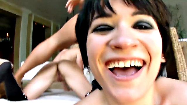 Anal amateur sluts 3some fucked in ass while sucking rod