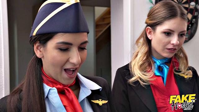 Horny Flight Attendants share massive cock