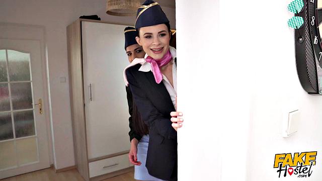 Horny Flight Attendants share massive cock