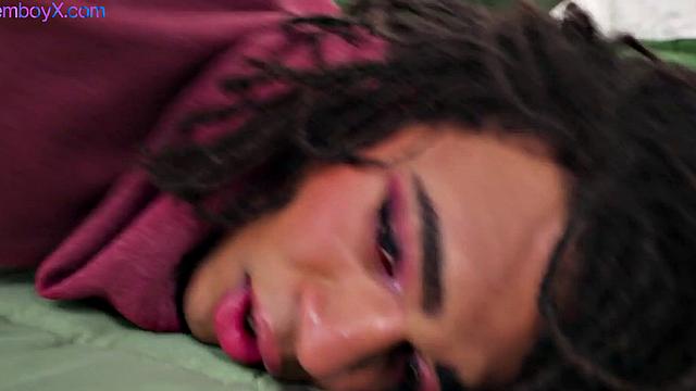 Black femboy in lace panties drilled by top stud