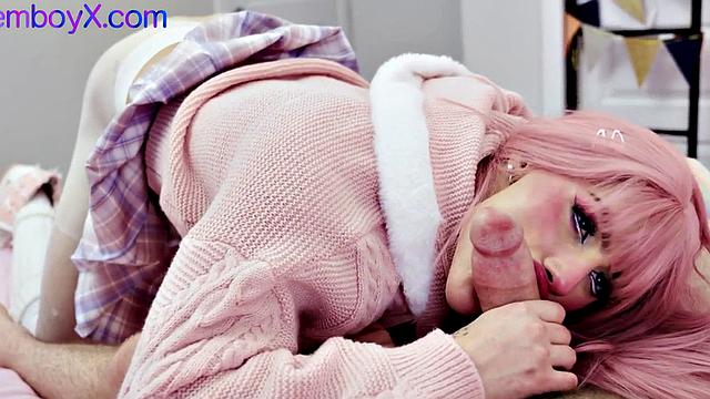 Pink wig and pantyhose femboy by top stud