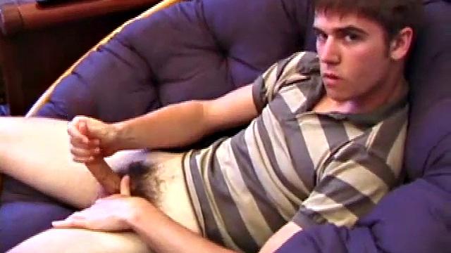Austin pulls down his jeans and gets his cock hard. He stands to give us a good look at his tight body and hot ass, before sitting back down to jerk off.