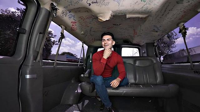 Real inked guy teasing in back of the van