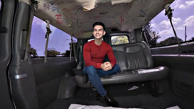 Real inked guy teasing in back of the van