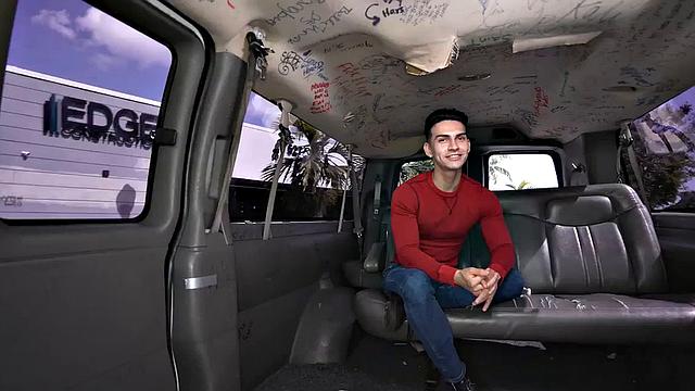 Real inked guy teasing in back of the van