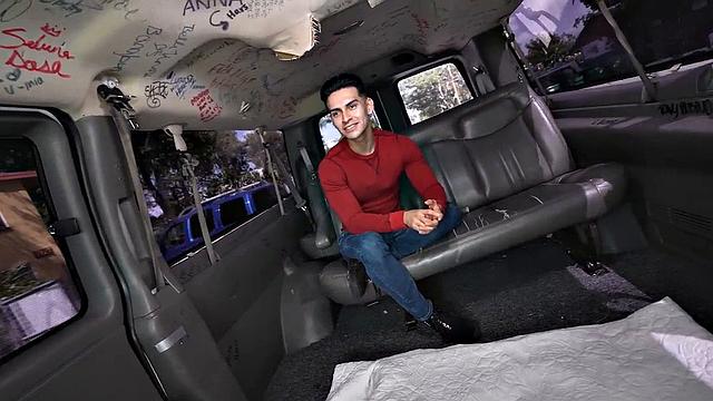 Real inked guy teasing in back of the van