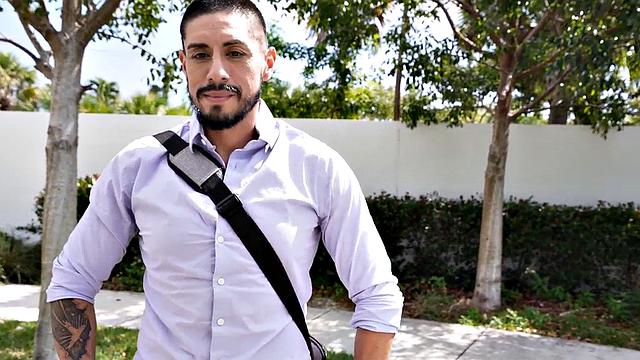 Real inked guy teasing in back of the van