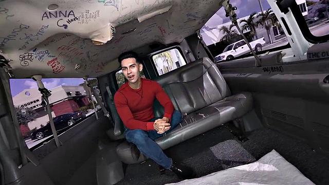 Real inked guy teasing in back of the van