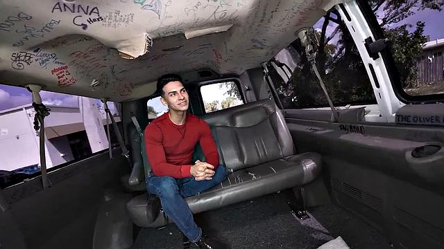 Real inked guy teasing in back of the van