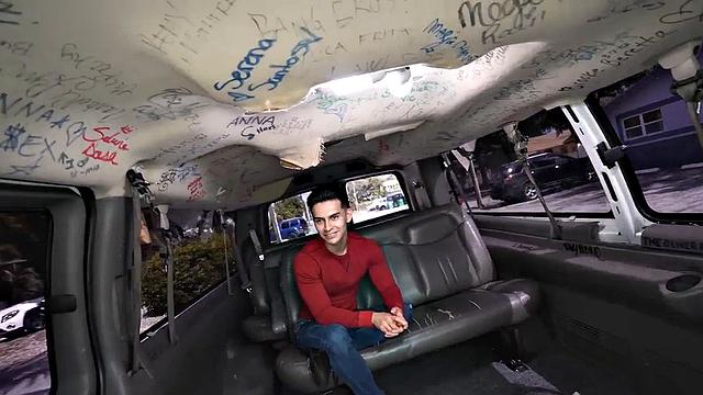 Real inked guy teasing in back of the van