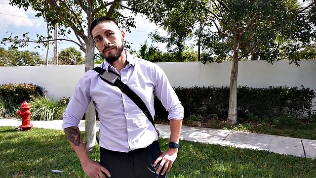 Real inked guy teasing in back of the van