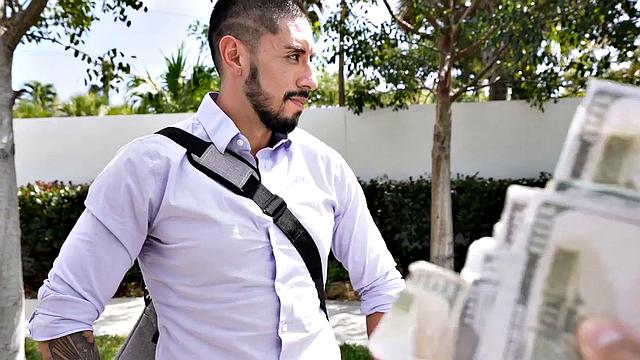 Real inked guy teasing in back of the van