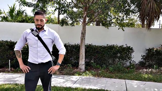 Real inked guy teasing in back of the van