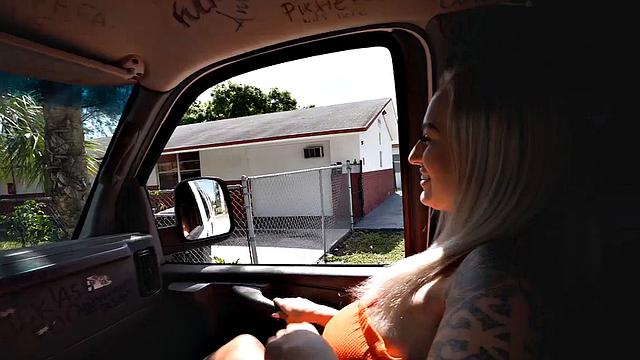 Real inked guy teasing in back of the van
