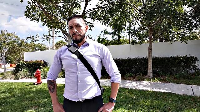 Real inked guy teasing in back of the van