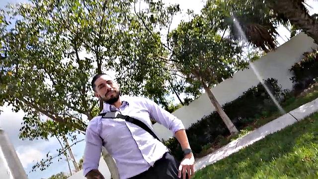 Real inked guy teasing in back of the van