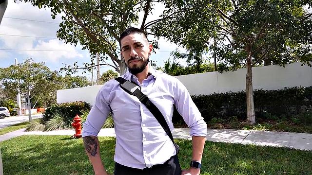 Real inked guy teasing in back of the van