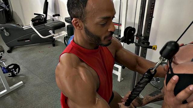 Big-boobs trans blonde fucked from behind by gym instructor