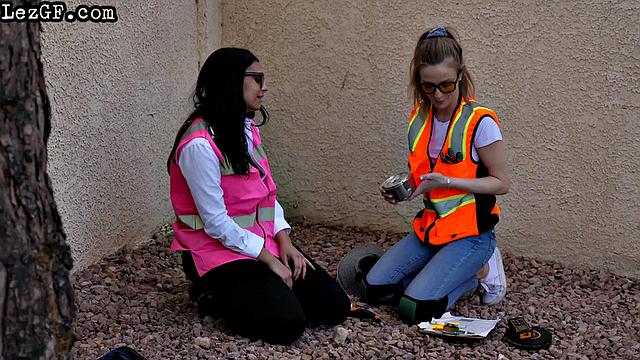 Big-titted MILF scissoring with babe