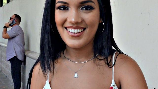 Watch this busty brunette get pounded in POV casting sex with big booty babe