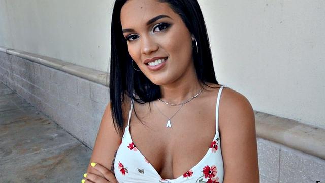 Watch this busty brunette get pounded in POV casting sex with big booty babe