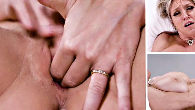 Busty milf toys her tight pussy until squirting