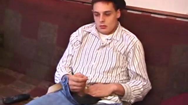 Young stud Gunner needs to release three days of cum, so he pops in a video and begins stroking. He plays with his lubed cock and soon blasts a warm load onto his belly. Then Gunner licks up his mess.