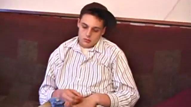 Young stud Gunner needs to release three days of cum, so he pops in a video and begins stroking. He plays with his lubed cock and soon blasts a warm load onto his belly. Then Gunner licks up his mess.