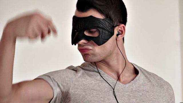 Handsome masked amateur stud masturbates and cums