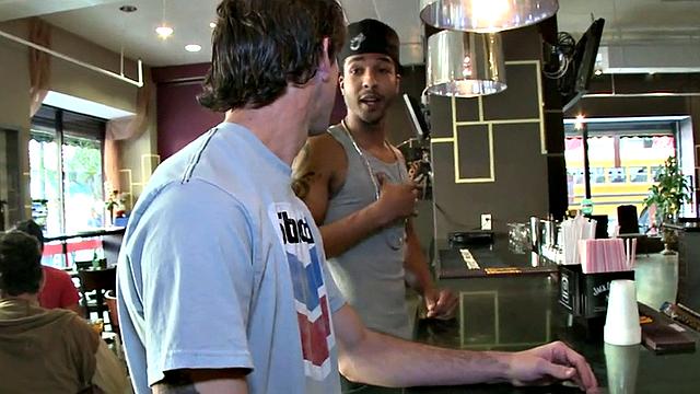 Picked up Ebony thug fucked by white top in cafe