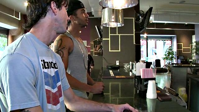 Picked up Ebony thug fucked by white top in cafe