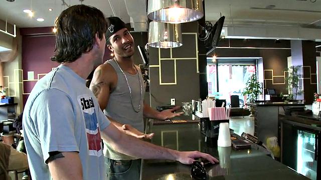 Picked up Ebony thug fucked by white top in cafe