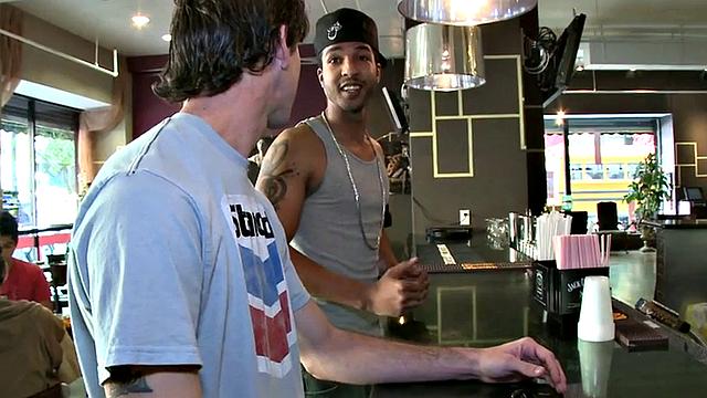 Picked up Ebony thug fucked by white top in cafe