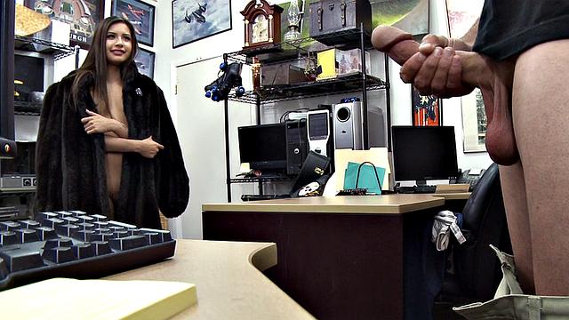 Cute pawnshop customer rides in office for more cash