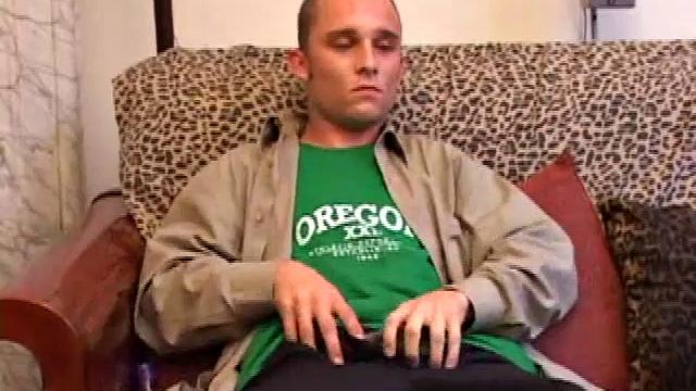Amateur Casey Olson methodically strips down, as he works on his growing cock. Once naked and boned up, he strokes with determination. After bringing himself close to the edge, he explodes all over his chest.