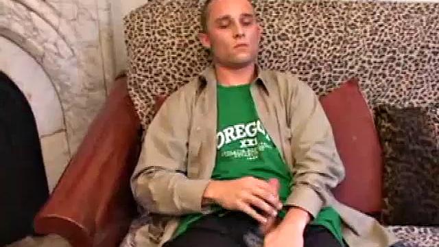 Amateur Casey Olson methodically strips down, as he works on his growing cock. Once naked and boned up, he strokes with determination. After bringing himself close to the edge, he explodes all over his chest.