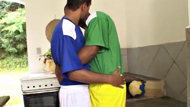 In this scene, Latino soccer jocks Junior and Mike hook up for some bareback post-game fun. Mike gets a taste of that huge cock before Junior slides it in his ass. Junior keeps Mike moaning as he fucks his ass.