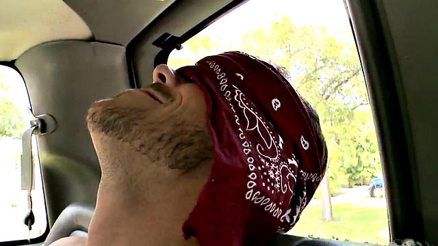 Blindfolded guy fucks gay ass in bus till cumshot