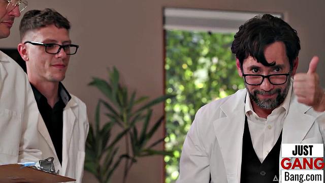 Big ass babe enjoys being in a gangbang