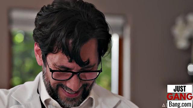 Big ass babe enjoys being in a gangbang