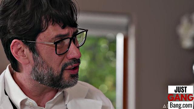 Big ass babe enjoys being in a gangbang