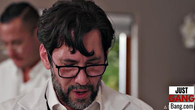 Big ass babe enjoys being in a gangbang