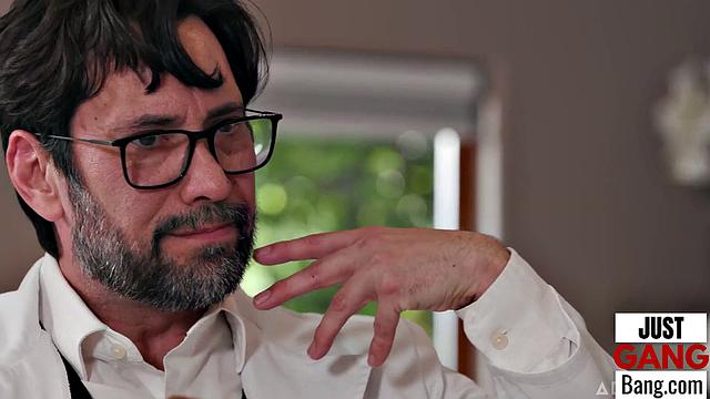 Big ass babe enjoys being in a gangbang