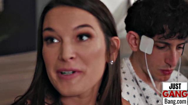 Big ass babe enjoys being in a gangbang